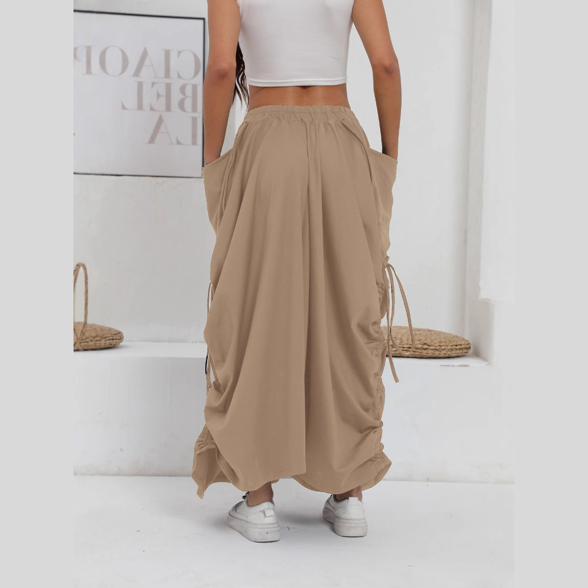 Damen lange Oversize-Rock mit Taschen und Raffung Stalluxe