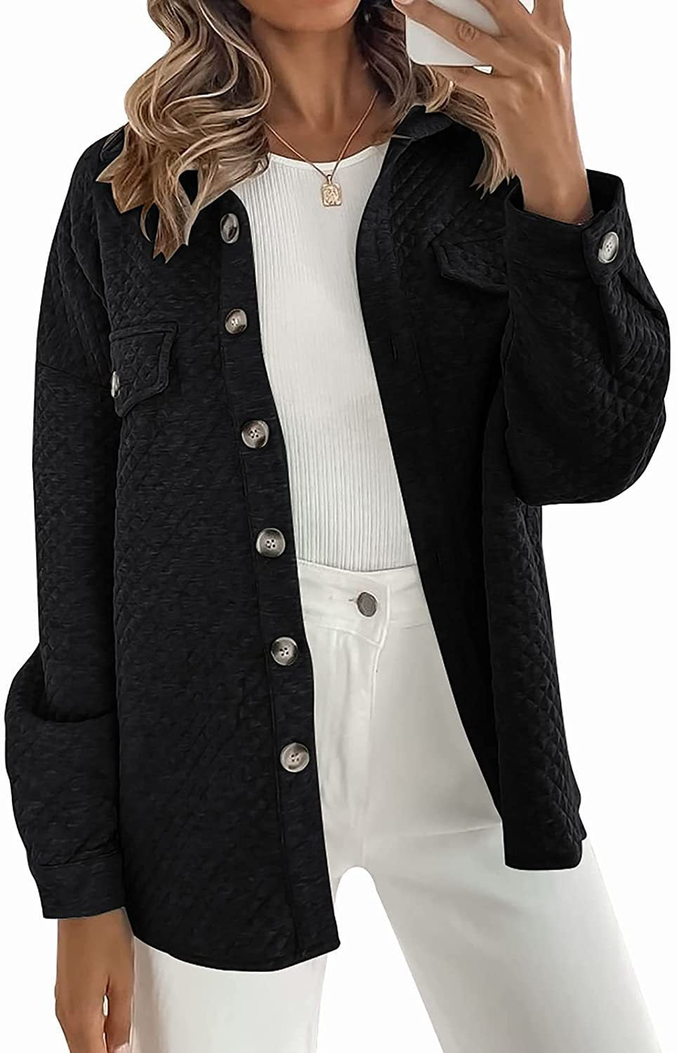 Damen lässige Steppjacke mit praktischen Taschen und modischen Knöpfen Stalluxe
