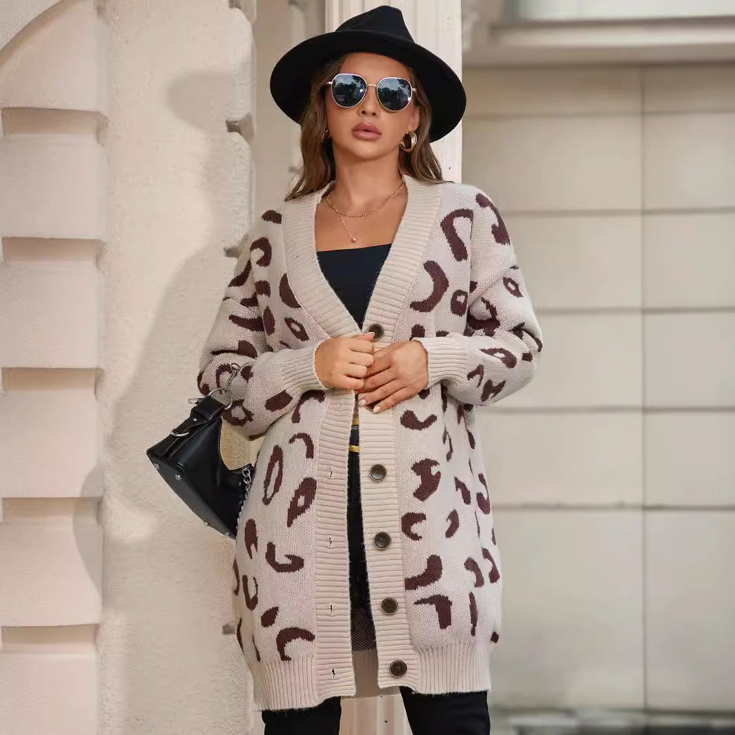 Damen modische Strickjacke mit Leopardenmuster Stalluxe