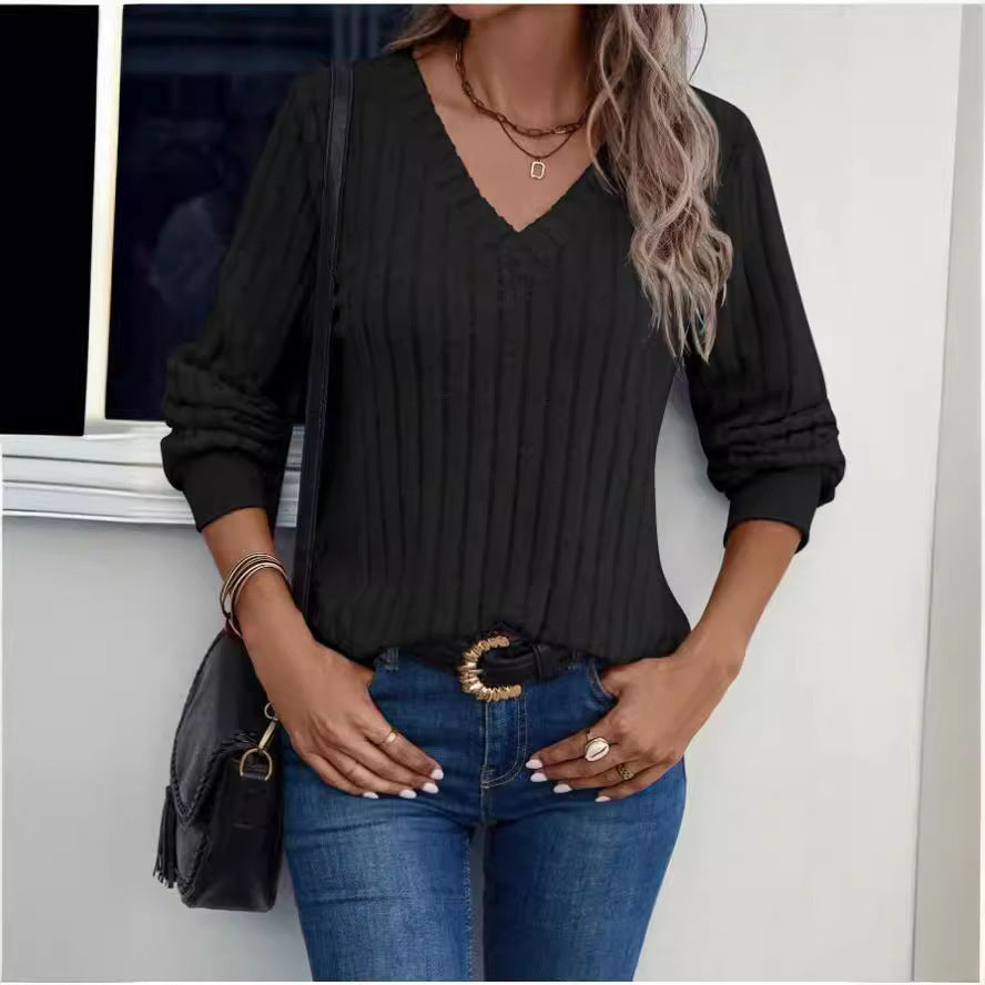 Damen Pullover mit V-Ausschnitt und strukturiertem Rippmuster Stalluxe