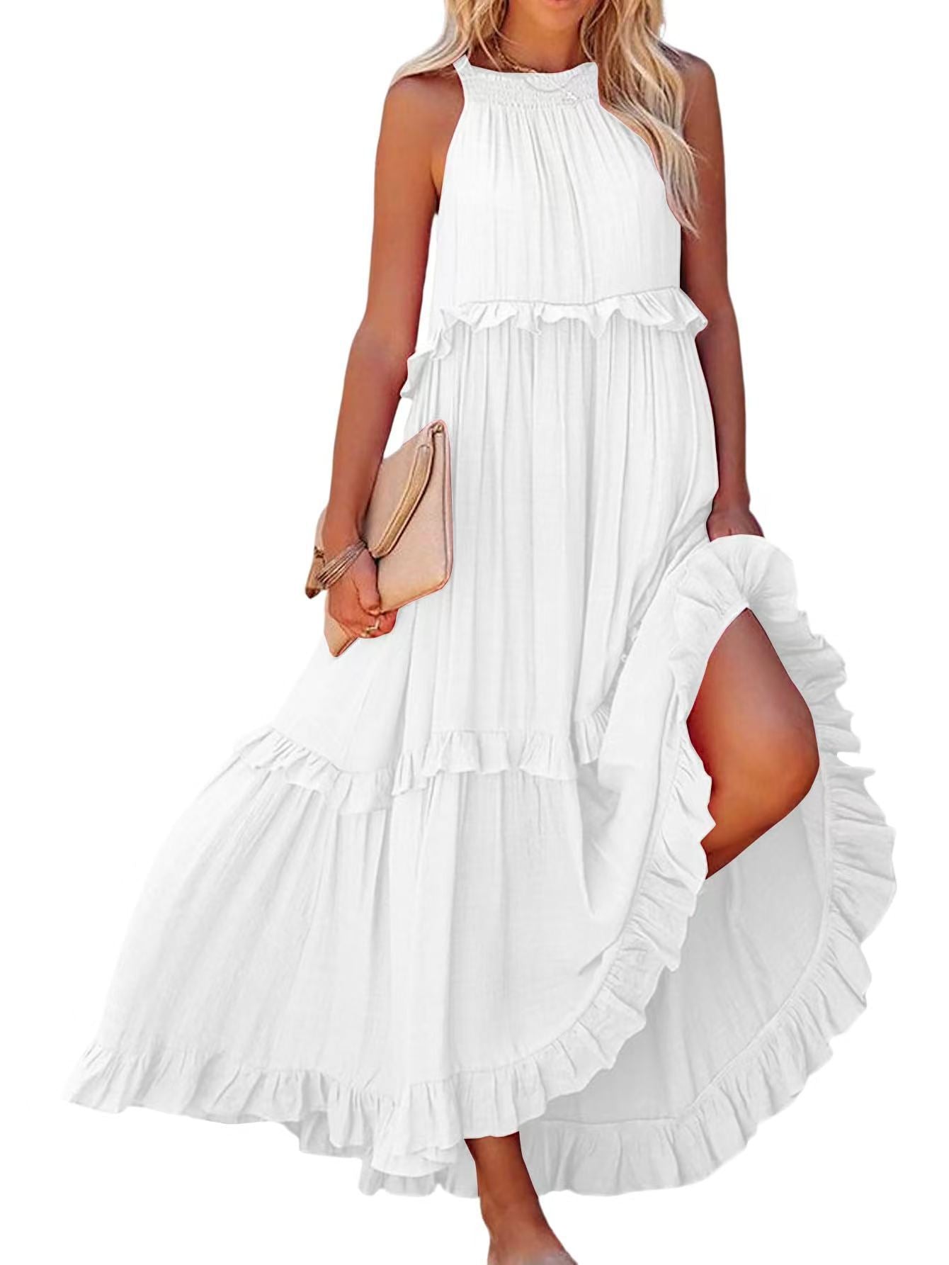 Damen Luftiges Maxikleid mit Rüschendetails und hoher Taille Stalluxe