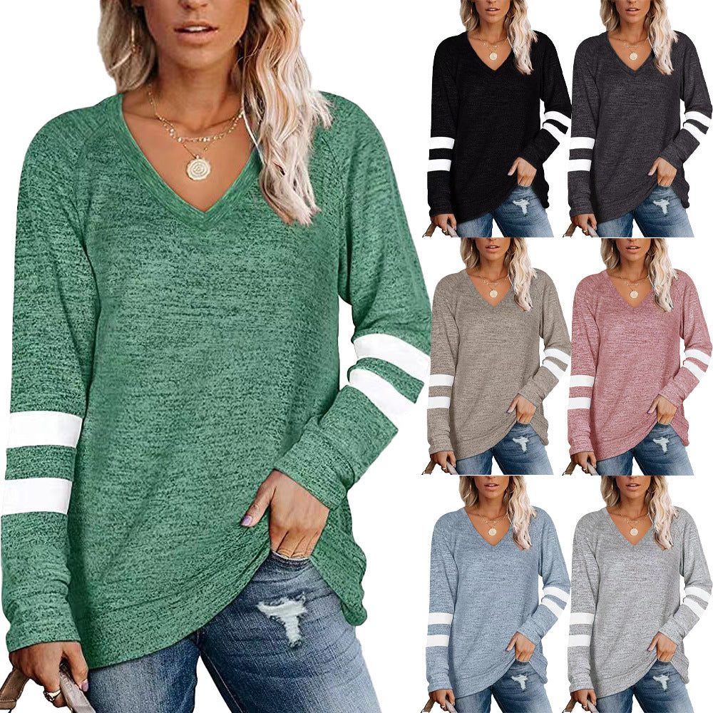 Damen Sportliches Langarmshirt mit V-Ausschnitt und Streifen-Details Stalluxe