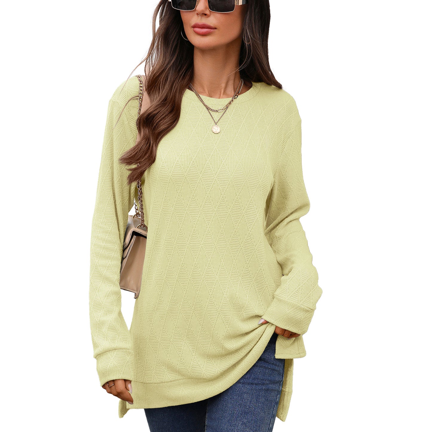 Damen Langarmshirt mit strukturiertem Muster und seitlichen Schlitzen Stalluxe