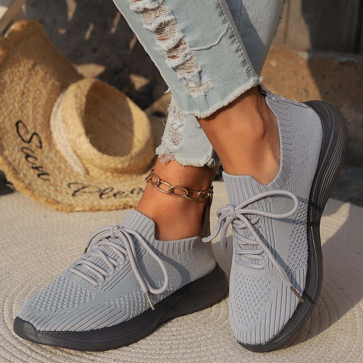 Damen Atmungsaktive Sportliche Sneakers mit elastischem Strick-Obermaterial Stalluxe