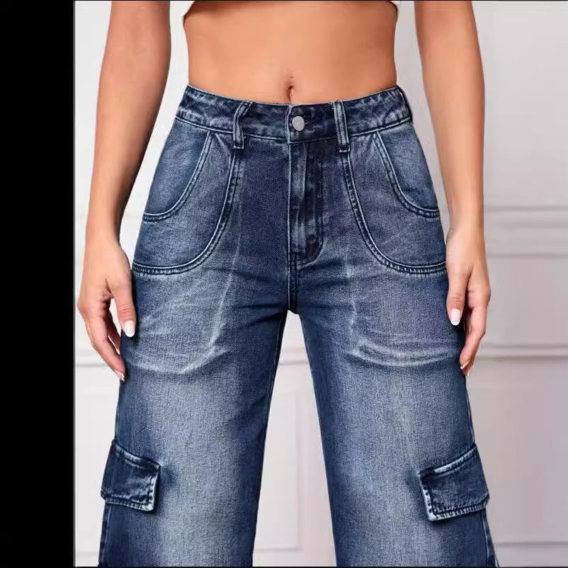 Damen Cargo-Jeans mit weitem Schnitt und praktischen Seitentaschen Stalluxe
