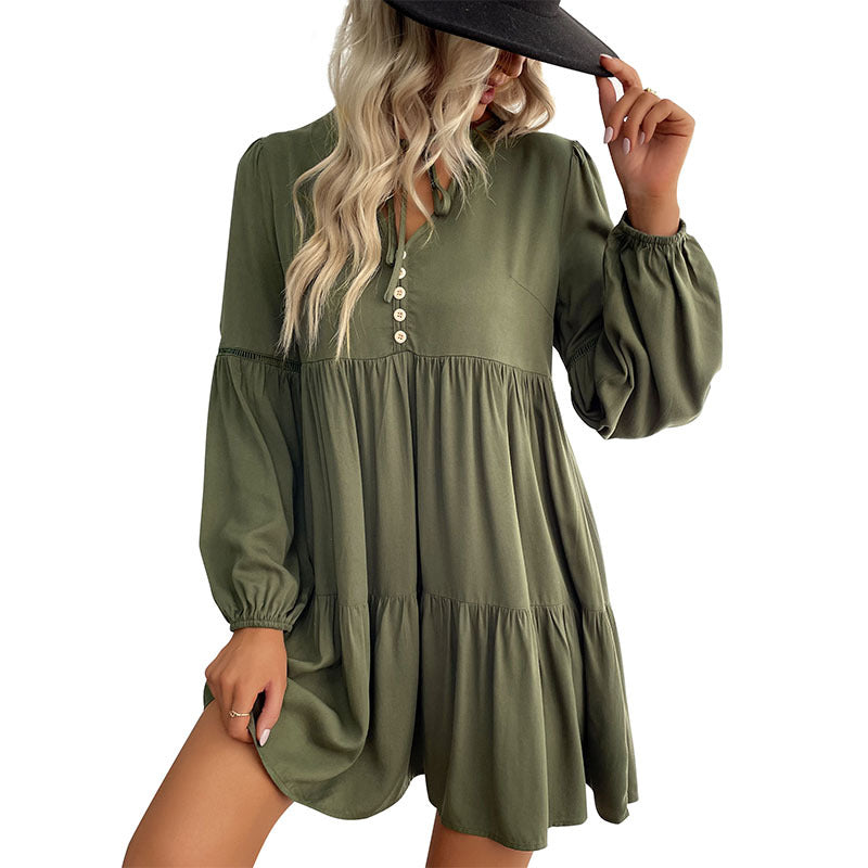 Damen lässiges Tunika-Kleid mit Knopfdetail und Volant-Design Stalluxe