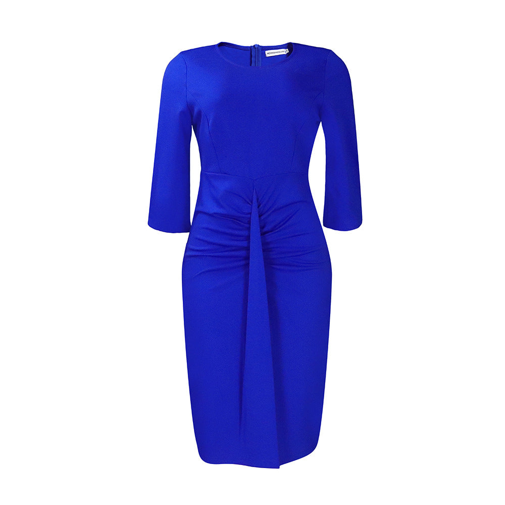 Damen figurbetontes Kleid mit Faltenwurf und 3/4-Ärmeln Stalluxe
