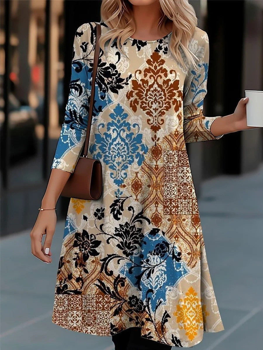 Damen Langarm Kleid mit kreativem Muster Stalluxe