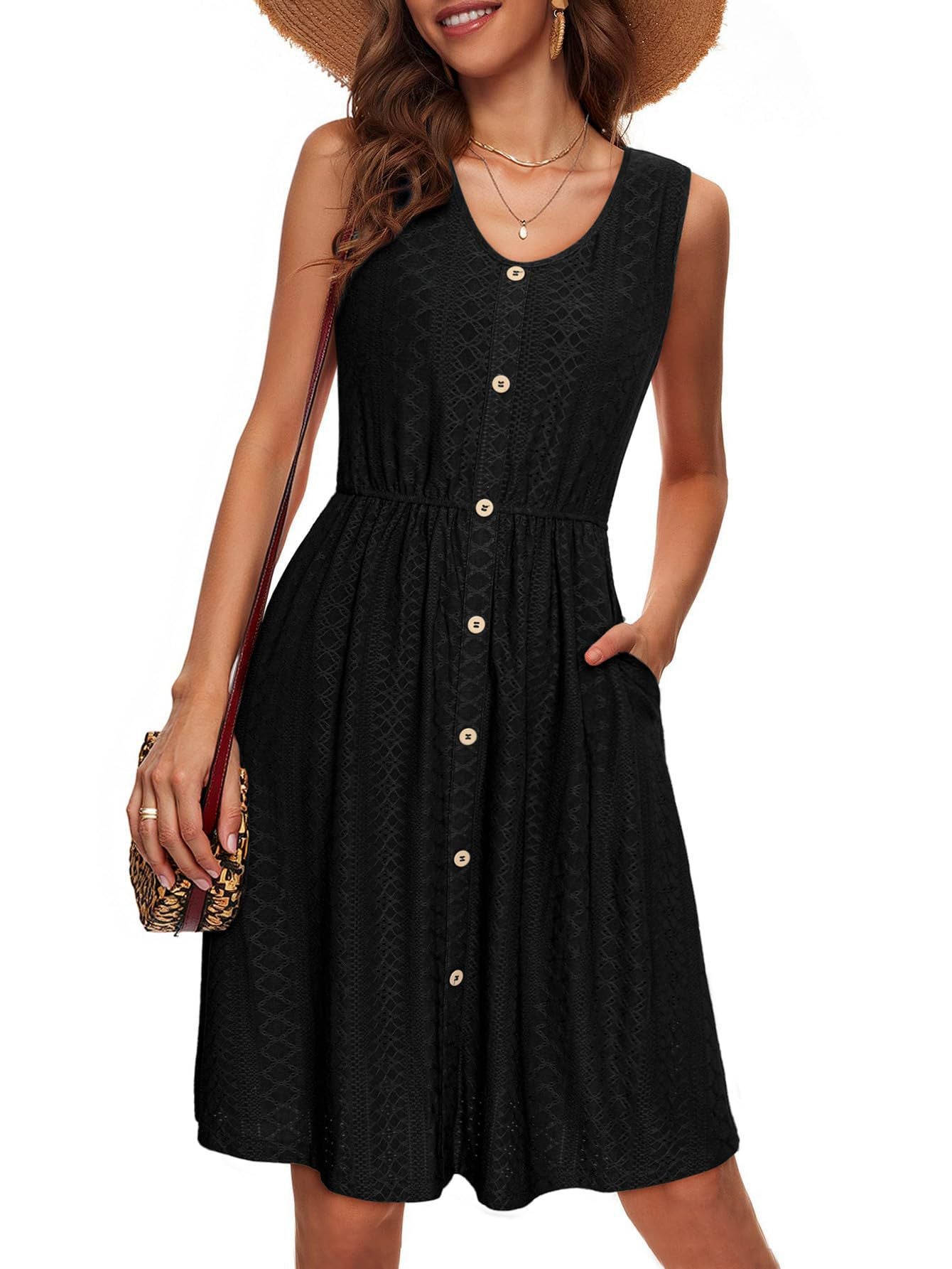 Damen Sommerliches Knopfkleid mit elastischem Taillenband und praktischen Taschen Stalluxe