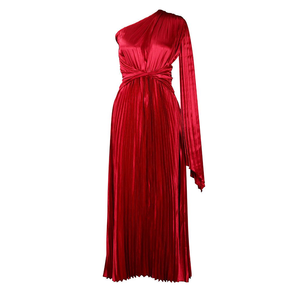 Damen Plissee Abendkleid mit asymmetrischem Design und taillierendem Gürtel Stalluxe