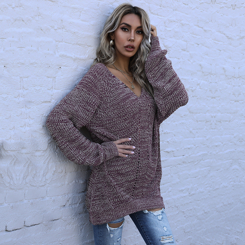 Damen Oversized Pullover mit V-Ausschnitt und Strukturmuster Stalluxe