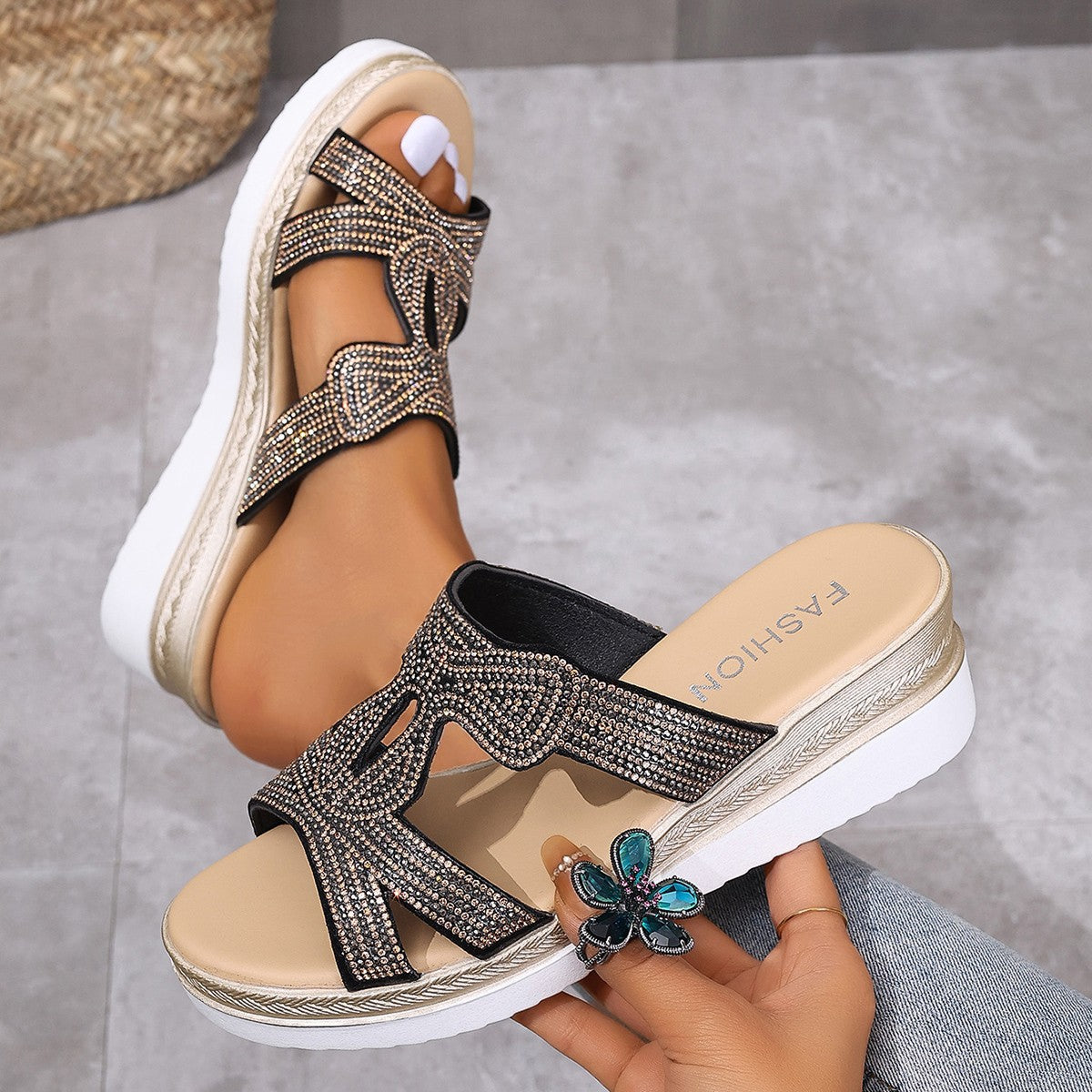 Damen Glitternde Plateau-Sandalen mit funkelndem Strassbesatz Stalluxe