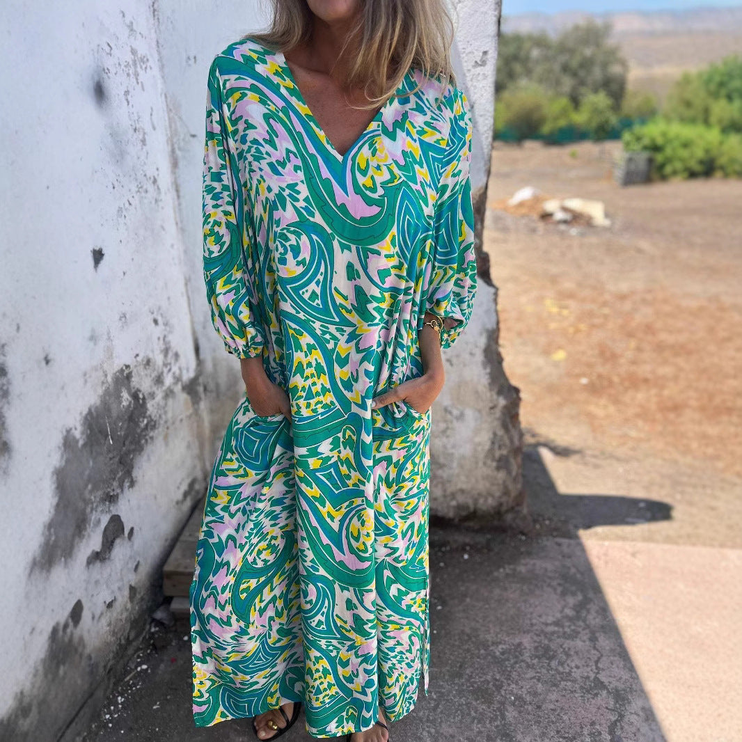 Damen Langarmkleid mit V-Ausschnitt und praktischen Taschen Stalluxe