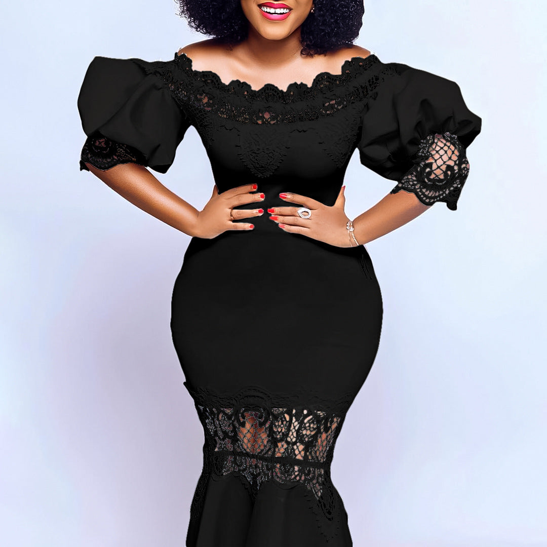 Damen Elegantes Off-Shoulder-Kleid mit Spitzendetails Stalluxe