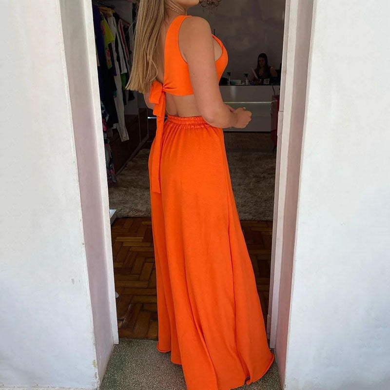 Damen Maxikleid mit asymmetrischem Ausschnitt und seitlichen Schlitzen Stalluxe