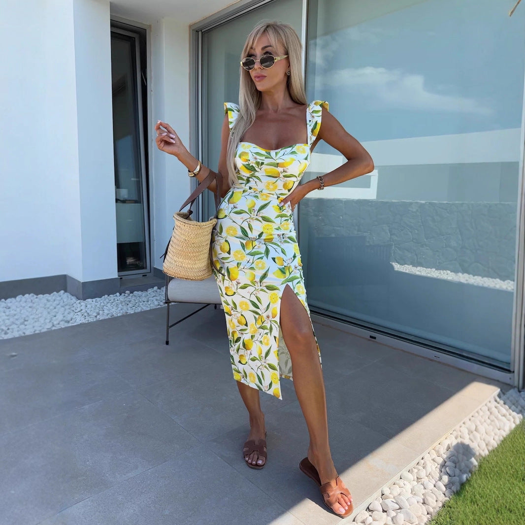 Damen Floral Maxikleid mit Rüschendetails und seitlichem Schlitz Stalluxe