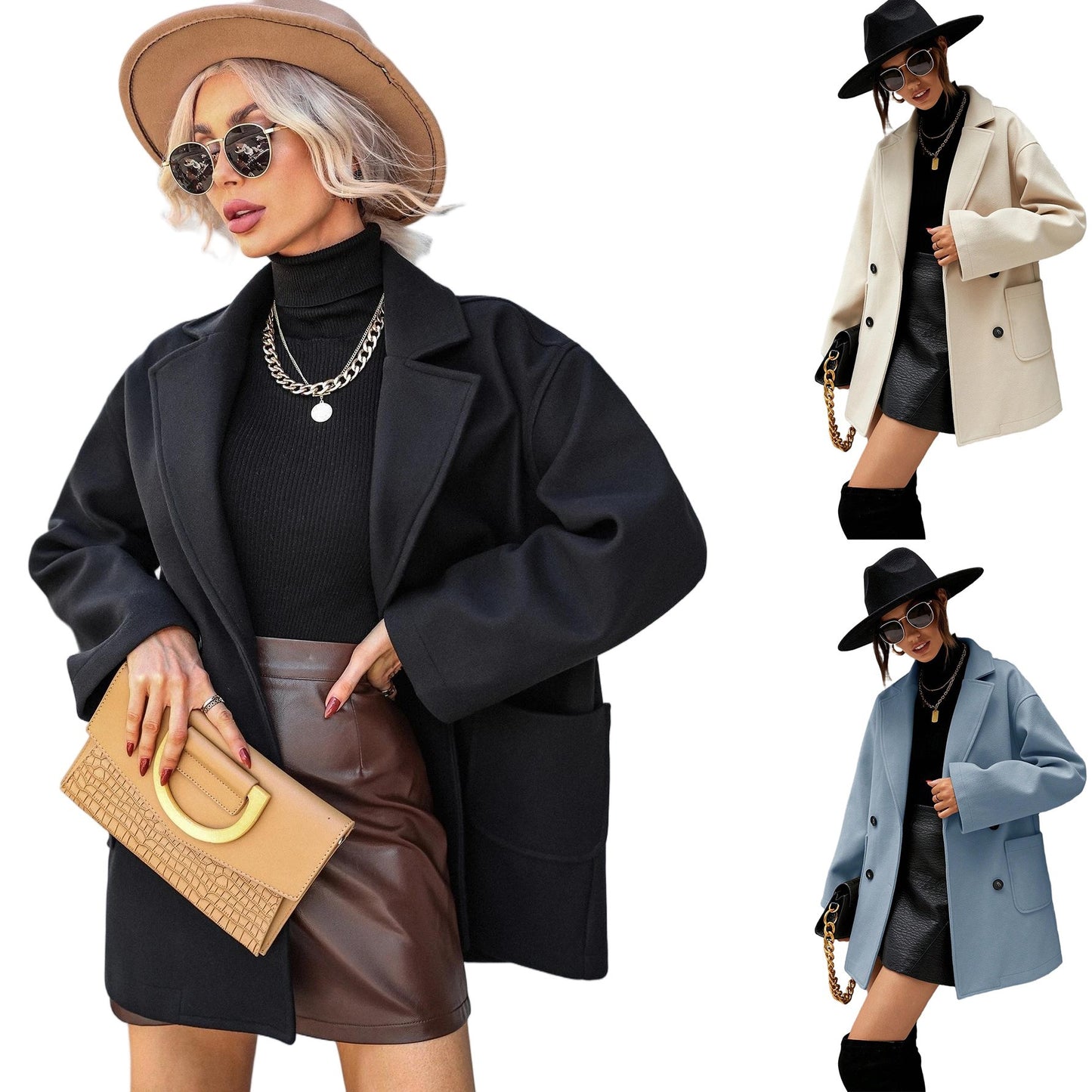 Damen Oversized Wollmantel mit modischem Schnitt und funktionalen Taschen Stalluxe