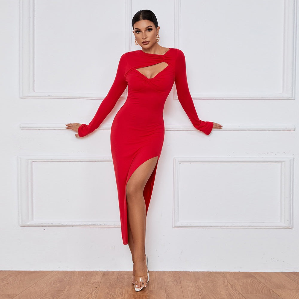 Damen Elegantes Maxikleid mit asymmetrischem Schnitt und Cut-Out-Details Stalluxe