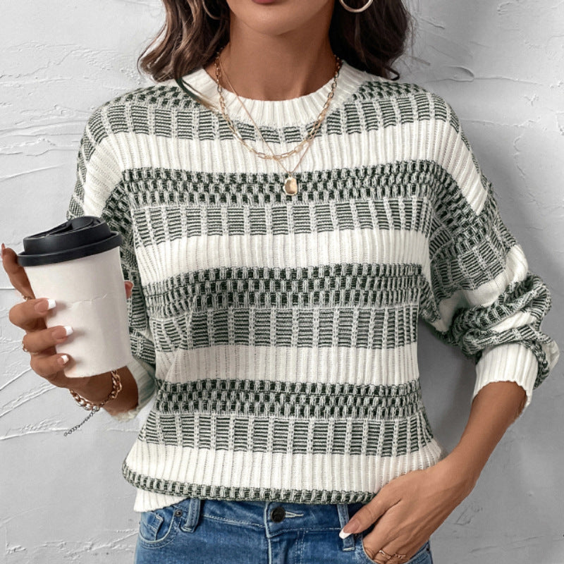 Damen lässiger Strickpullover mit gestreiftem Muster und weitem Schnitt Stalluxe