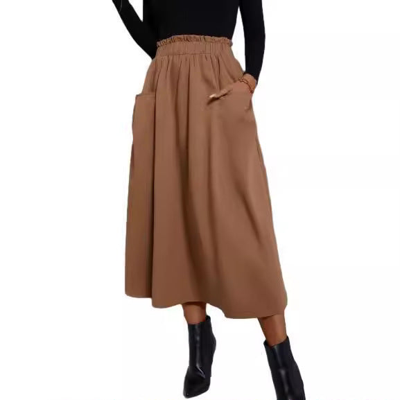 Damen Luftiger Midirock mit elastischem Bund und praktischen Taschen Stalluxe