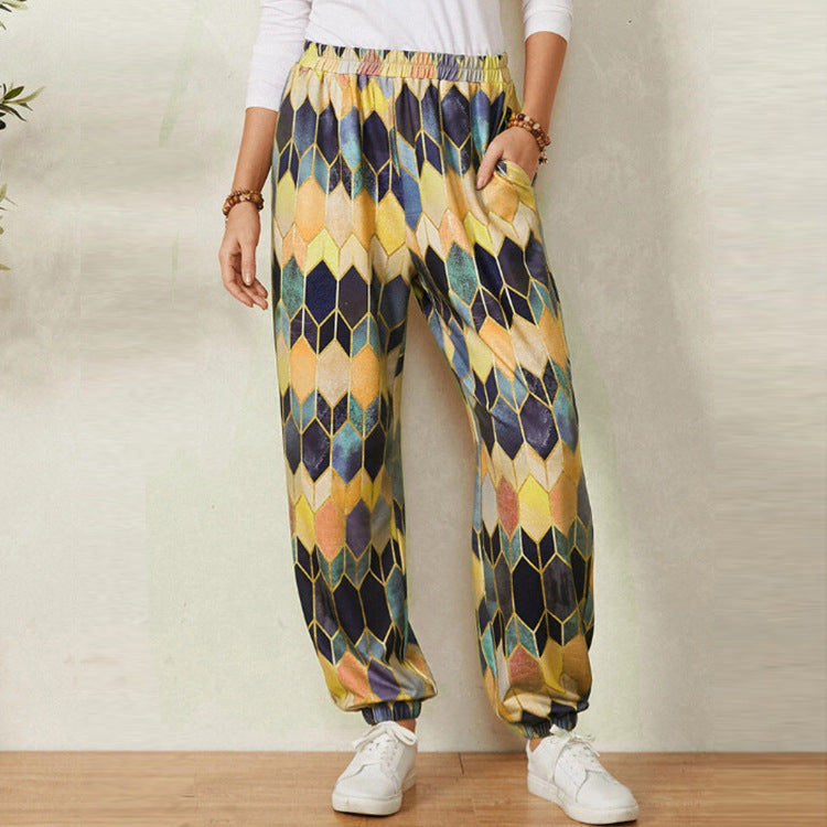 Damen Freizeithose mit modernem geometrischen Muster und elastischem Bund Stalluxe