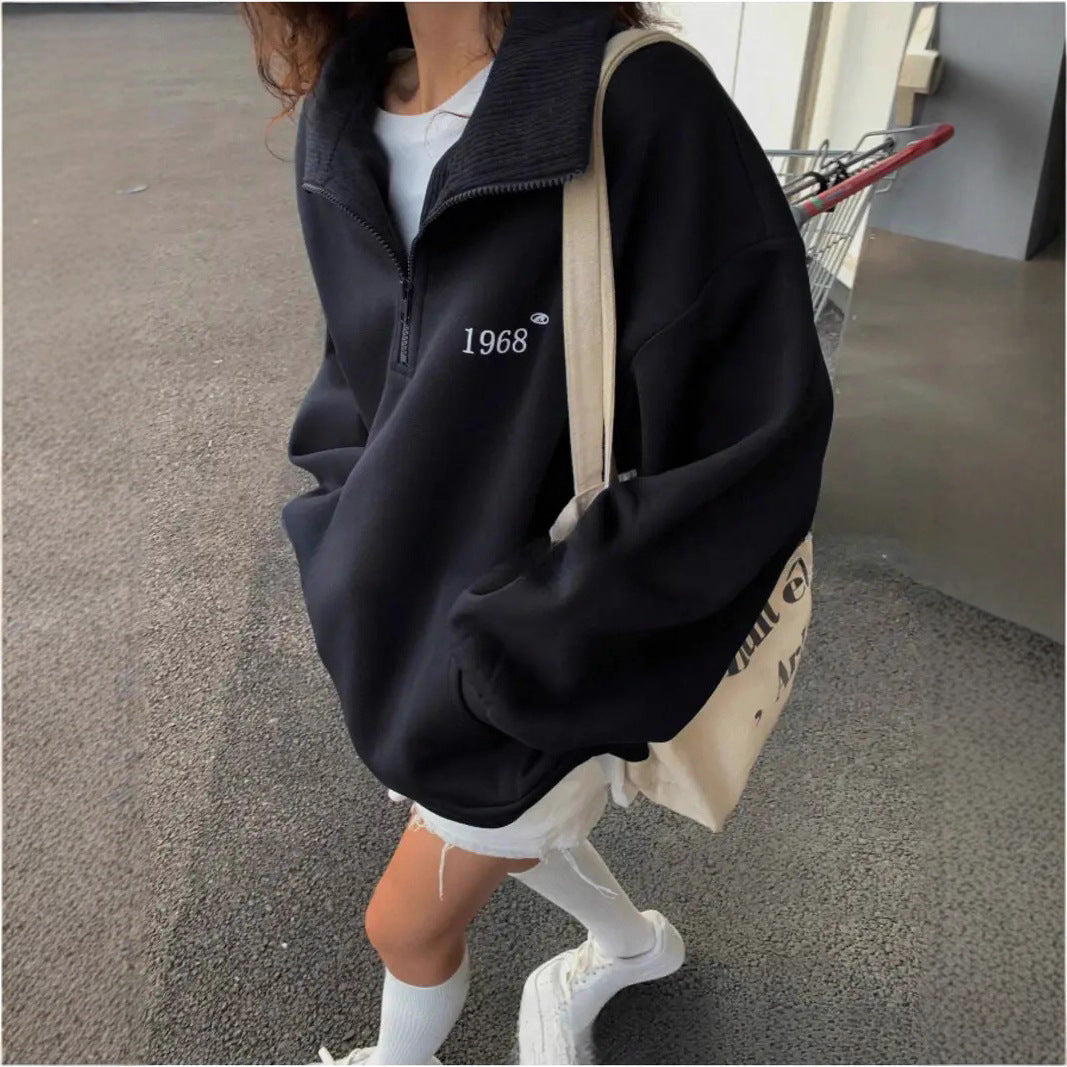 Damen Fleece-Hoodie mit hohem Kragen und halbem Reißverschluss Stalluxe