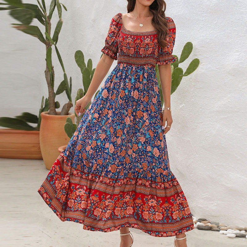 Damen Maxikleid mit voluminösen Puffärmeln und floralem Muster Stalluxe