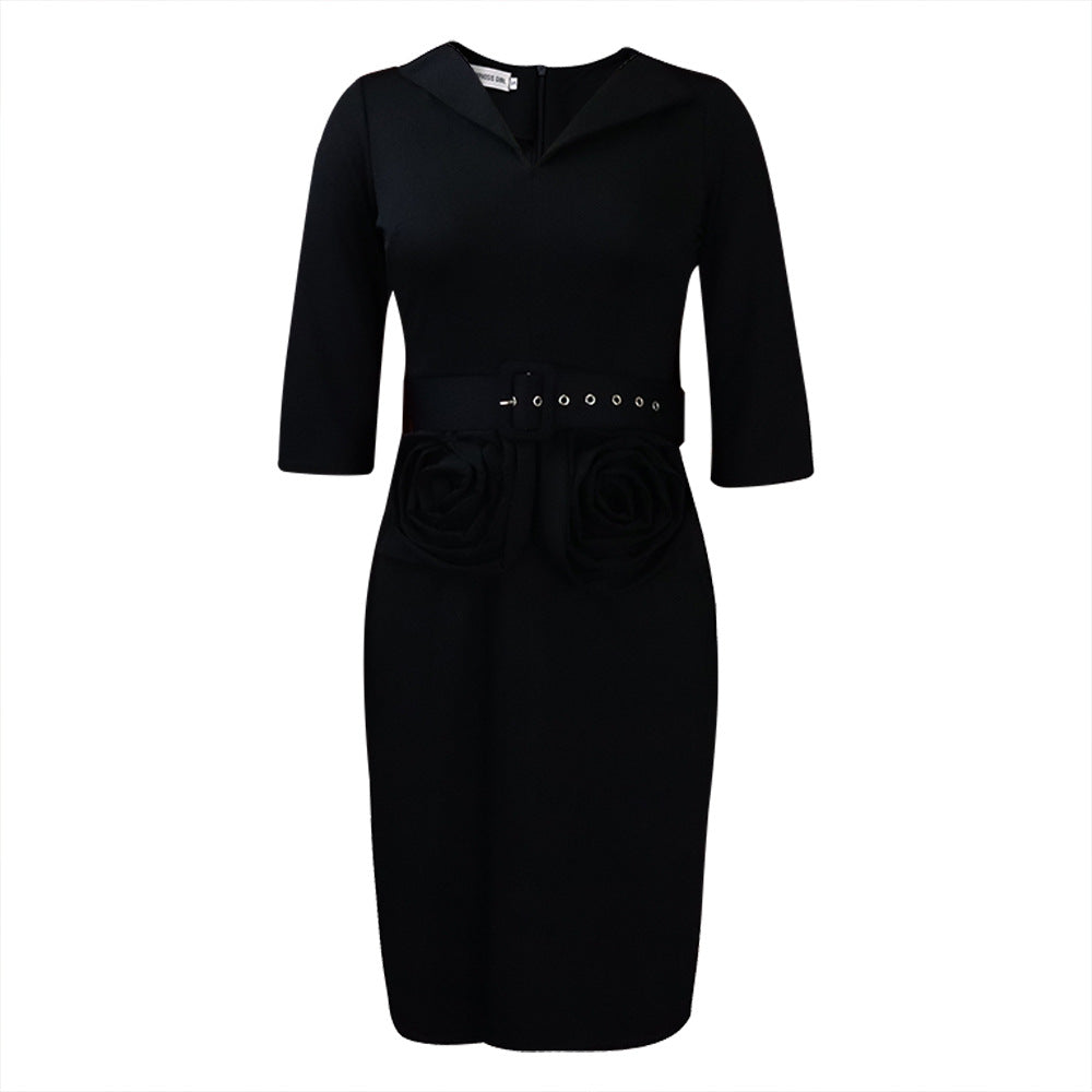Damen Elegantes Kleid mit figurbetonter Silhouette und raffiniertem Taillenband Stalluxe