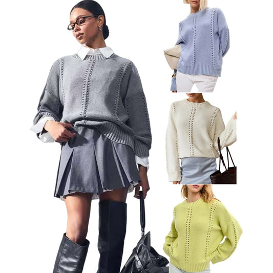 Damen Grober Strickpullover mit eleganter Struktur und weitem Schnitt Stalluxe