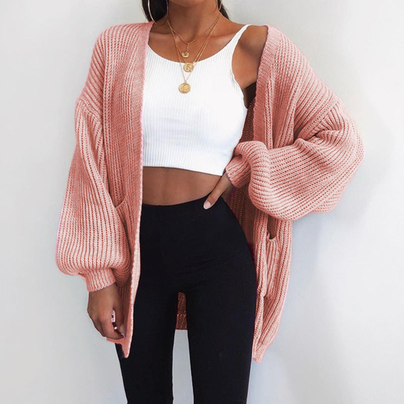 Damen Grober Strickcardigan mit ballonförmigen Ärmeln und lässigem Schnitt Stalluxe