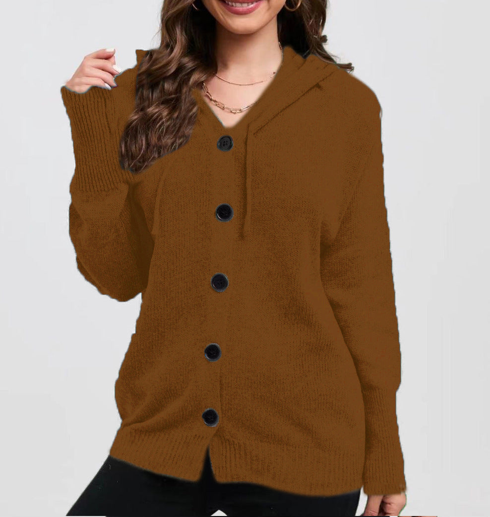 Damen Strickjacke mit Kapuze und praktischen Knopfdetails Stalluxe