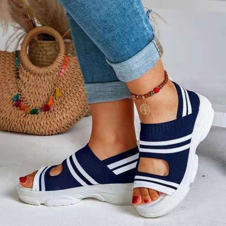 Damen Sandalen mit atmungsaktiver Strick-Oberfläche und übergroßem Komfortfutter Stalluxe