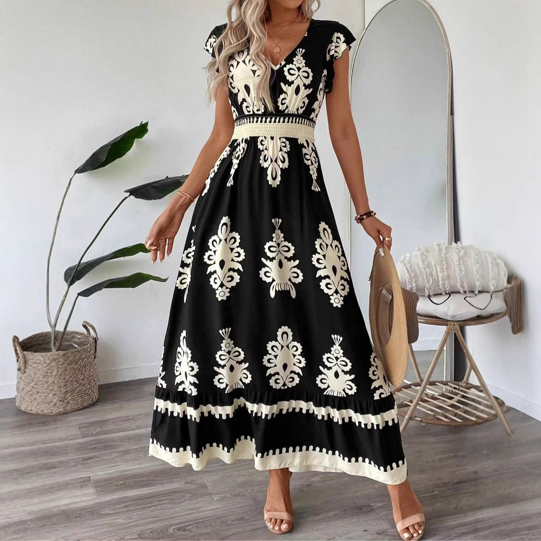 Damen Maxikleid mit floralen Mustern und dekorativem Taillengürtel Stalluxe