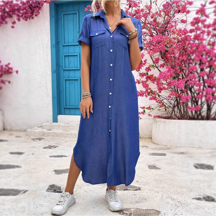 Damen Denim Hemdkleid mit Knopfdetails und seitlichem Schlitz Stalluxe