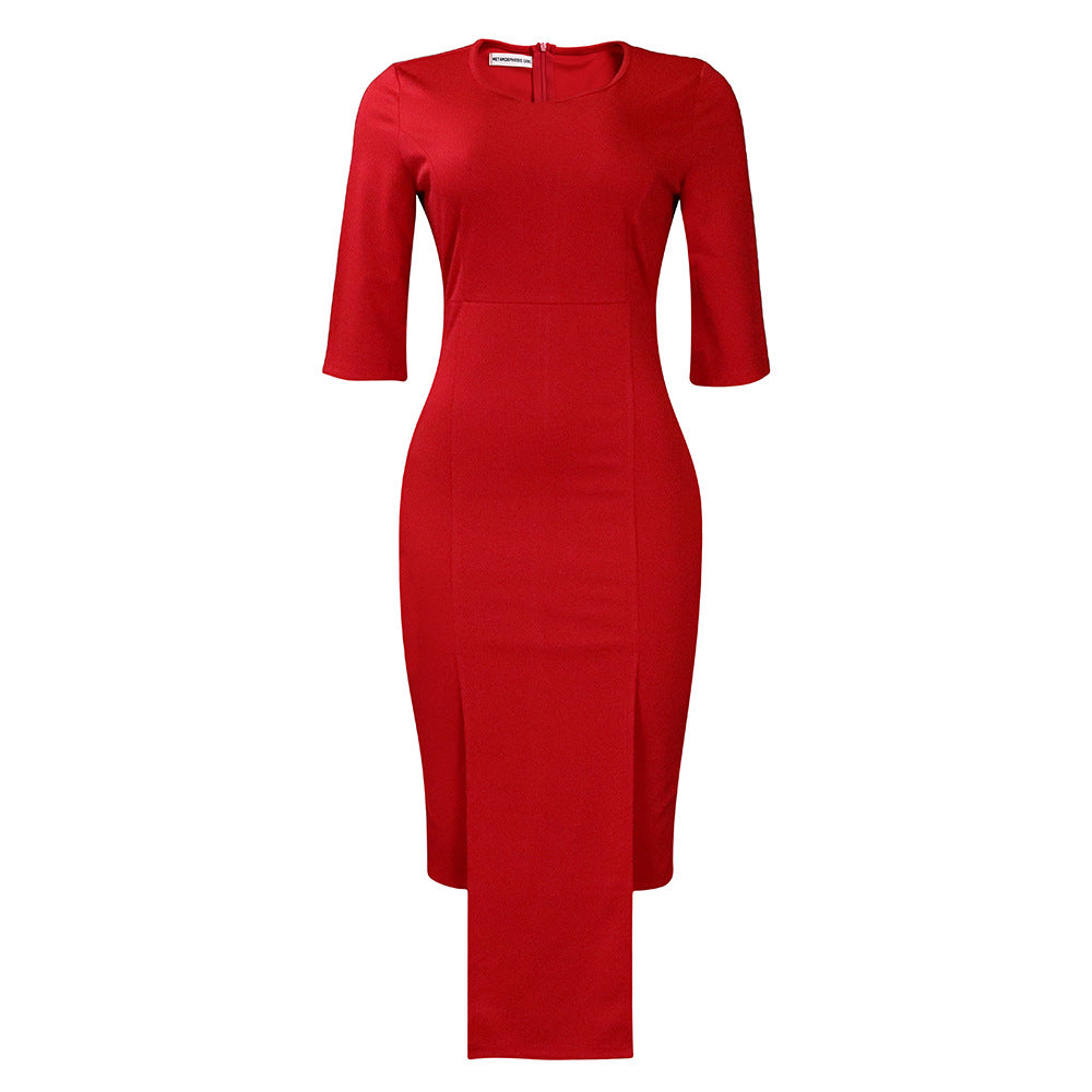 Damen Elegantes Figurformendes Kleid mit asymmetrischem Saum Stalluxe