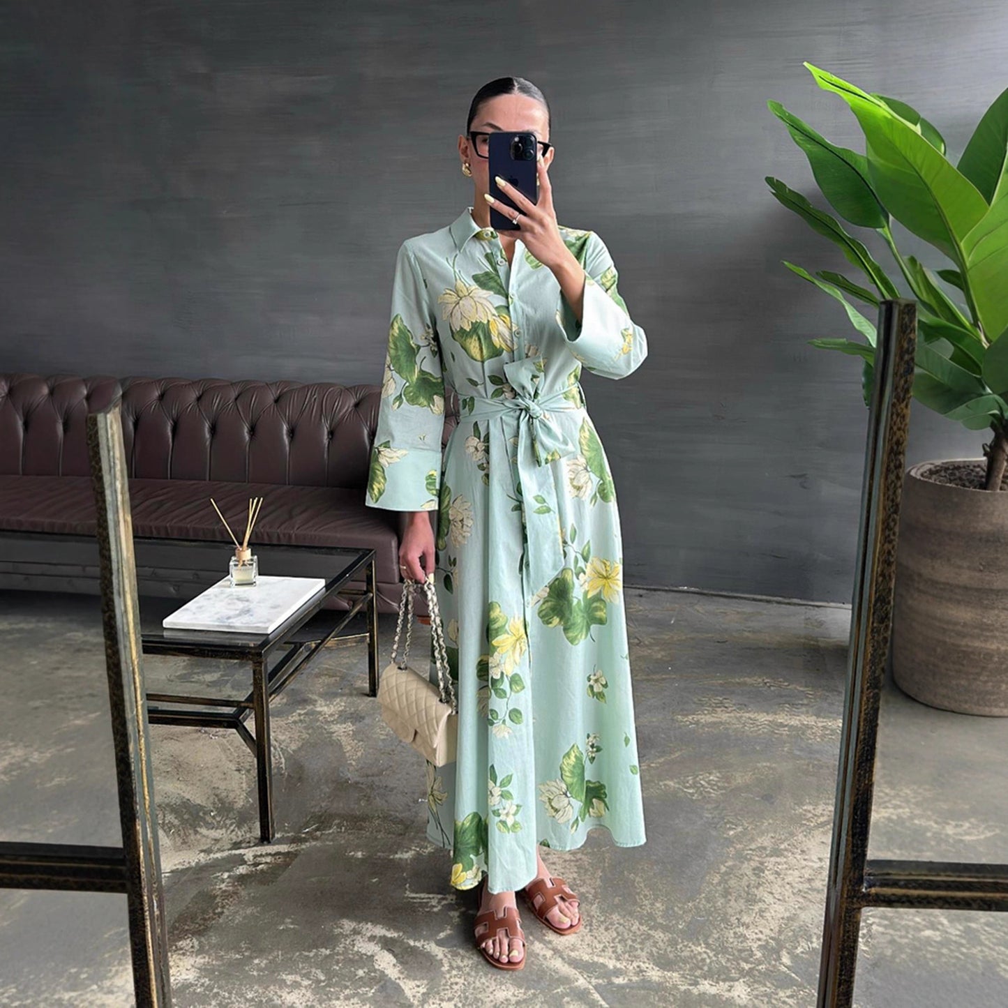 Damen Maxikleid mit floralen Mustern und Wickelgürtel Stalluxe