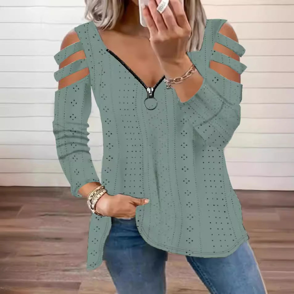 Damen modisches Oberteil mit Cut-Out-Ärmeln und tiefem V-Ausschnitt Stalluxe
