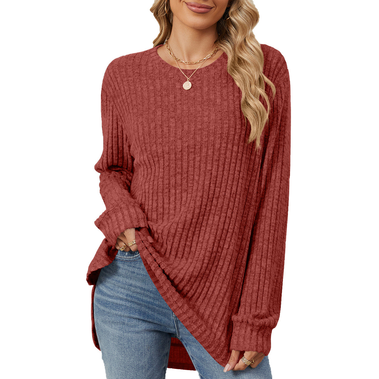 Damen lässiges Longsleeve Oberteil mit modischem Rippmuster und lockerer Passform Stalluxe