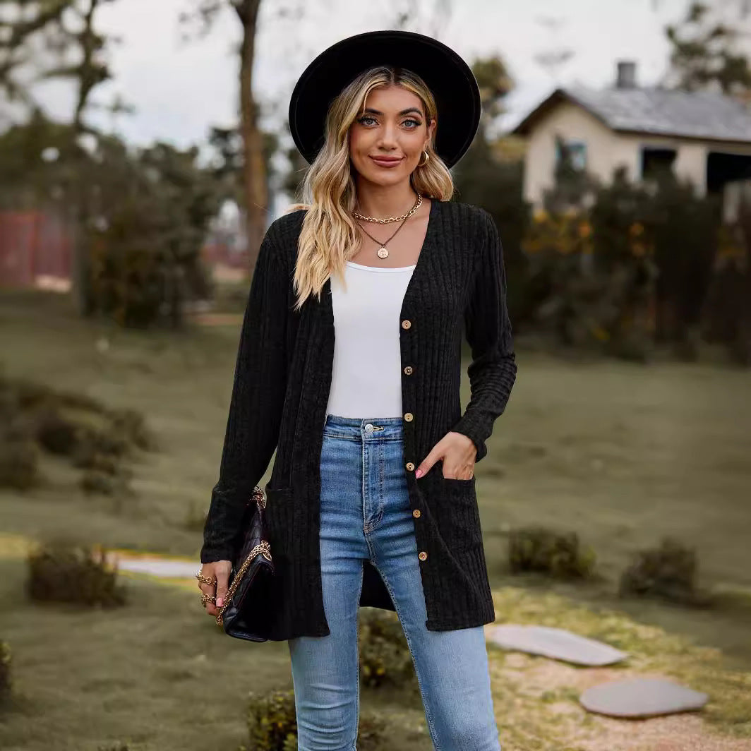 Damen Strickjacke mit langen Ärmeln und praktischen Taschen Stalluxe
