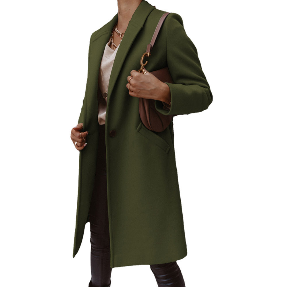 Damen Eleganter Wollmantel mit schmaler Silhouette und tiefen Taschen Stalluxe