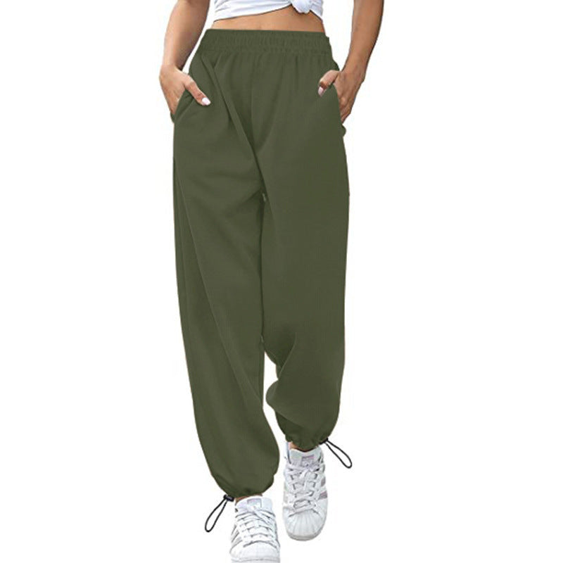 Damen lässige Sporthose mit hohem Bund und seitlichen Taschen Stalluxe