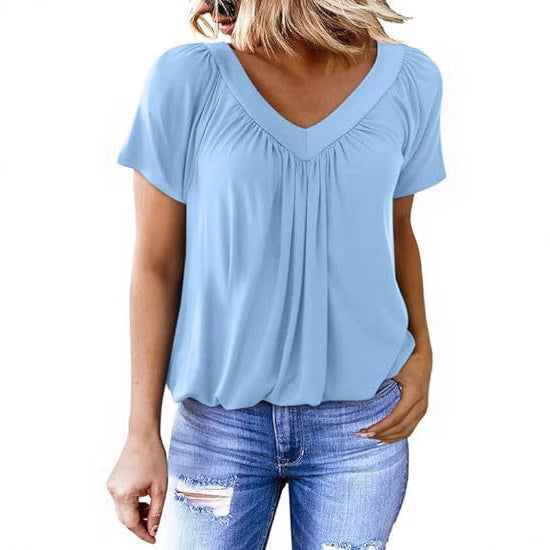 Women's Pleated V-Neck Casual Top Stalluxe