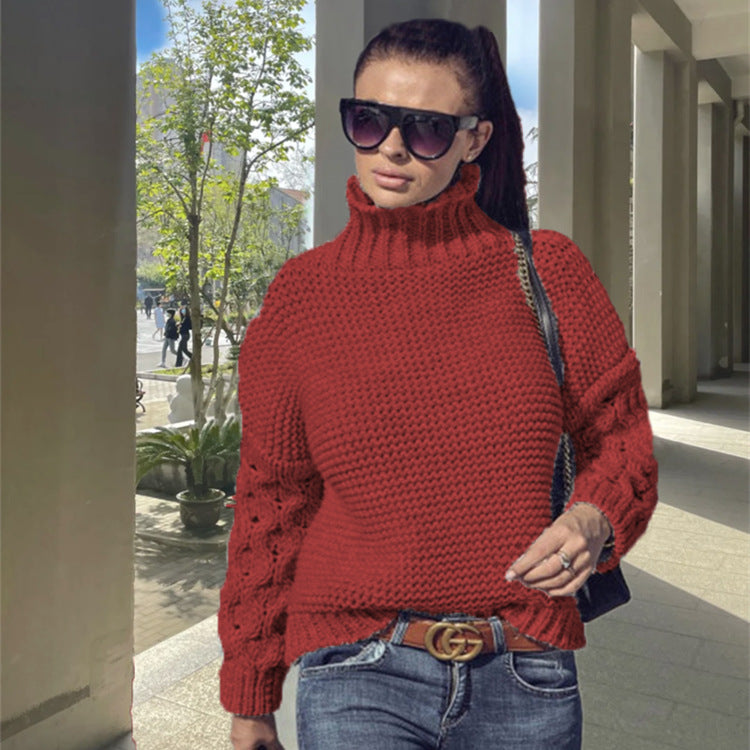 Damen Grobstrickpullover mit hohem Kragen und strukturiertem Armdesign Stalluxe