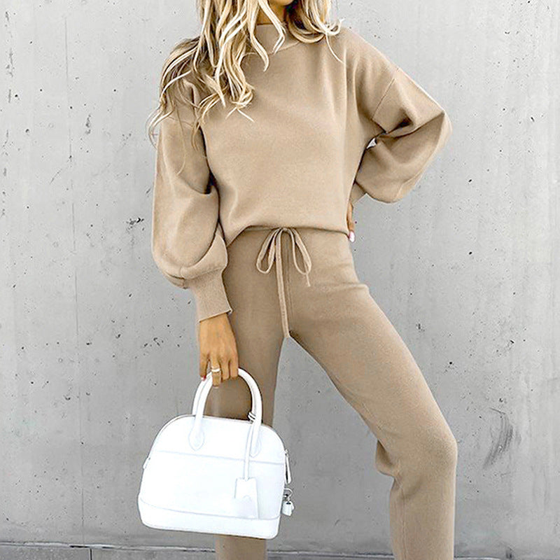 Damen Sportlicher Loungewear-Set mit hohem Kragen und elastischem Bund Stalluxe
