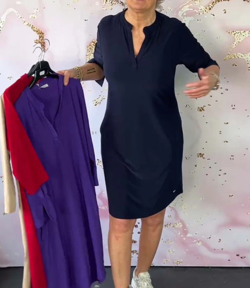 Damen Casual Tunika-Kleid mit Kurzarm und eleganter Knopfleiste Stalluxe