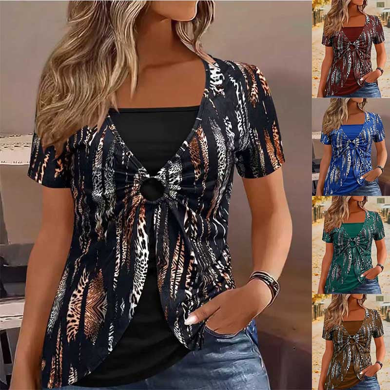 Damen lässiges Oberteil mit modischem Knotendetail und animalischem Print Stalluxe