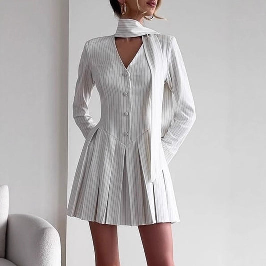 Damen Hemdblusenkleid mit Stehkragen und Faltenwurf Stalluxe