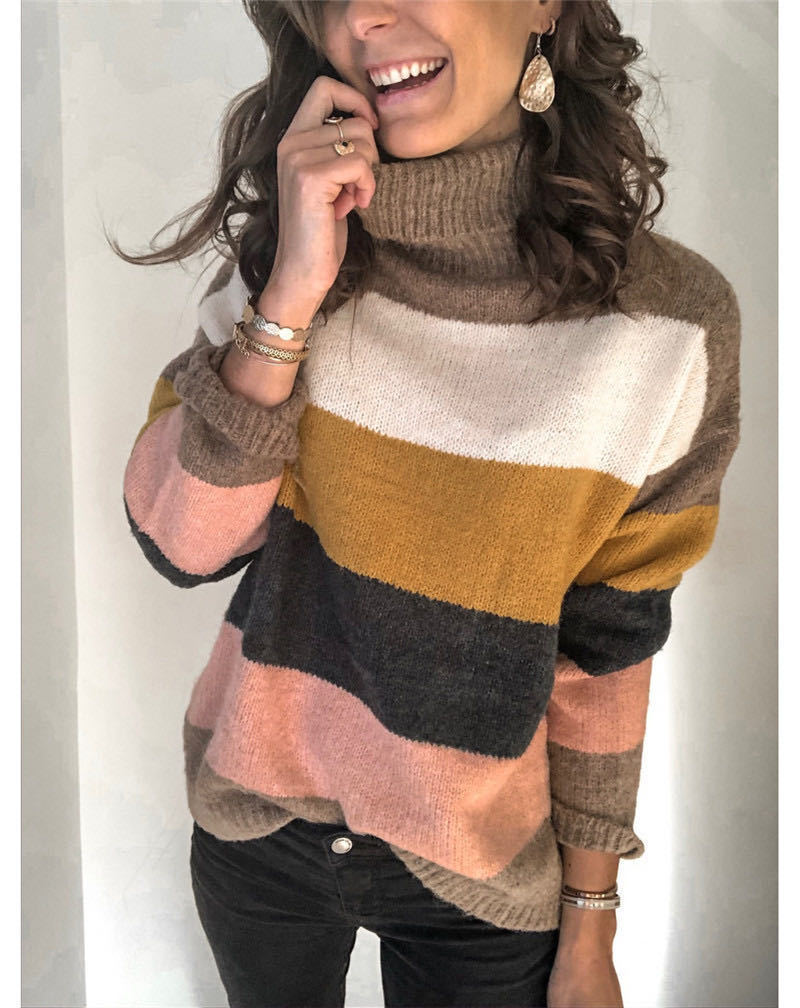 Damen modischer Strickpullover mit lässigem Rollkragen und farbiger Blockgestaltung Stalluxe