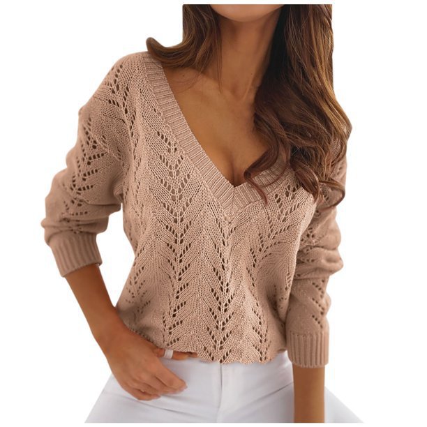 Damen Strickpullover mit V-Ausschnitt und filigranem Muster Stalluxe