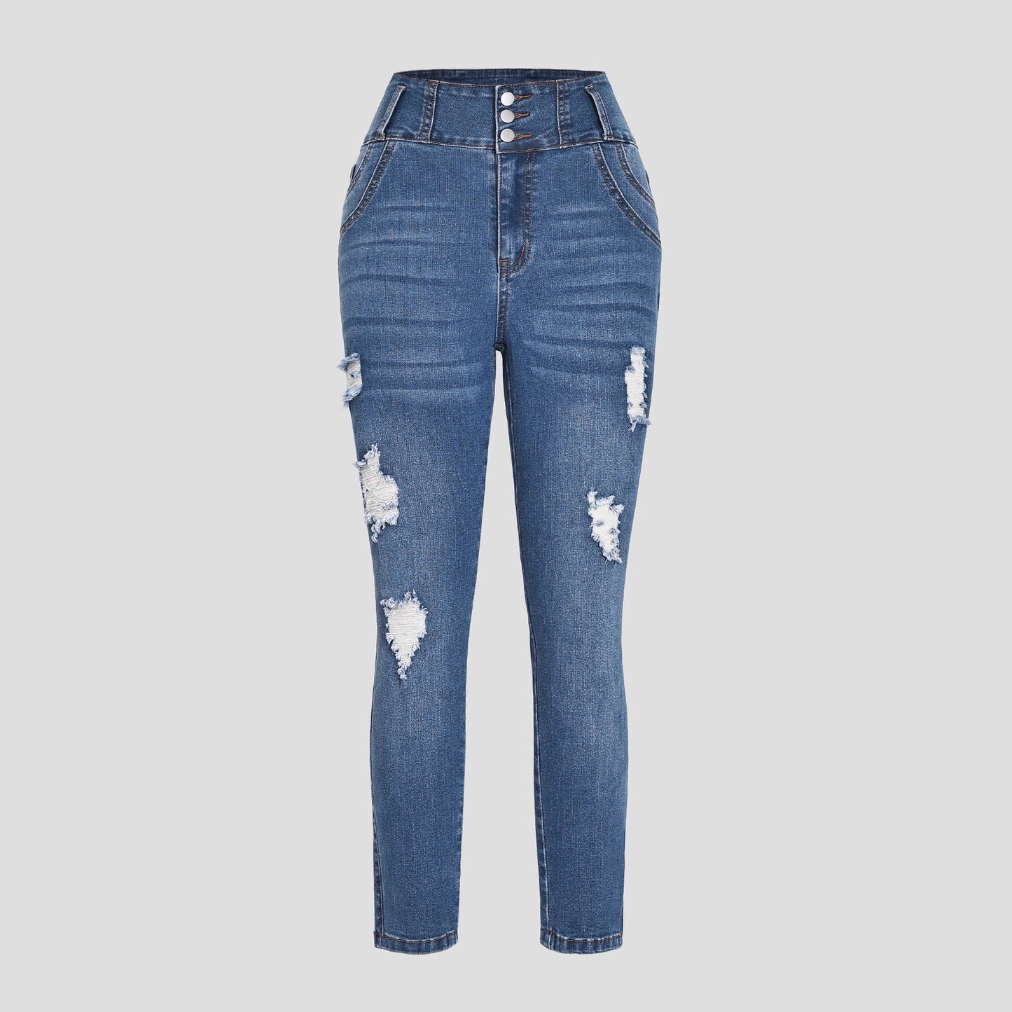 Damen Hochgeschnittene Jeans mit stilvollen Reißverschlussdetails und modernen Destroyed-Effekten Stalluxe